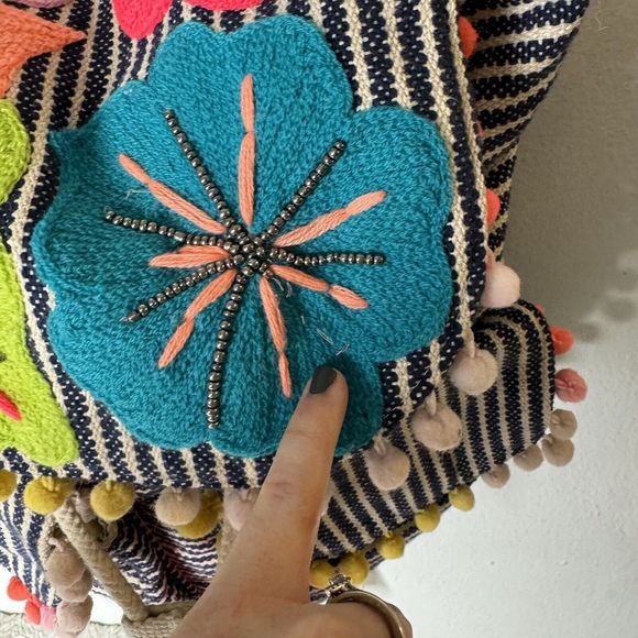 A&B America And Beyond Embroidered Floral Backpack Pom Poms Tassels Neon *Flaw - Picture 3 of 16